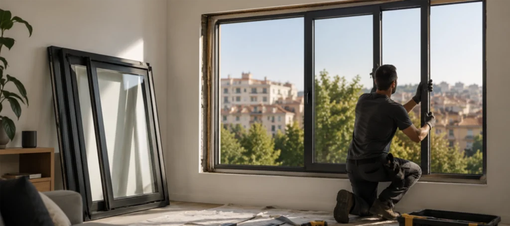 Sustitución de ventanas antiguas por nuevas ventanas de aluminio de alta eficiencia en una vivienda