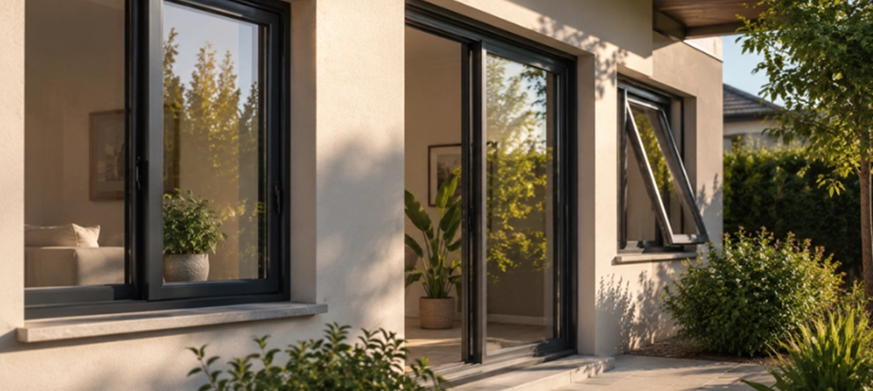 Diferentes tipos de ventanas de aluminio instaladas en una vivienda moderna